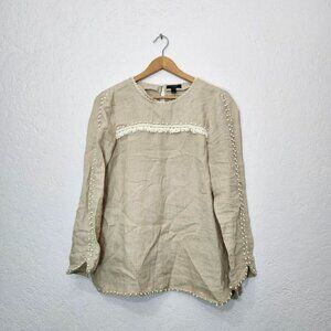 j. crew long sleeve tan Embroidered linen top 8 Tall